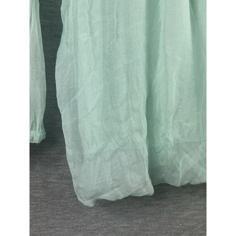 Lola Women's Blouse Green Silk Lace Long Sleeve Top Sz S / M Made in Italy - Picture 5 of 13